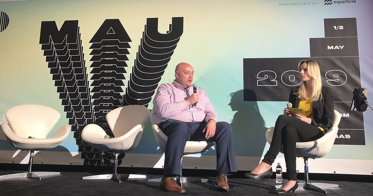 Daniel Lopez, Sr. Manager, User Acquisition at DraftKings and Irina Seals, Chief Revenue Officer at Scalarr on the stage at MAU Vegas 2019